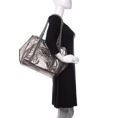 Chanel Metallic Cracked Calfskin Modern Chain Tote Dark Silver 2 of 10