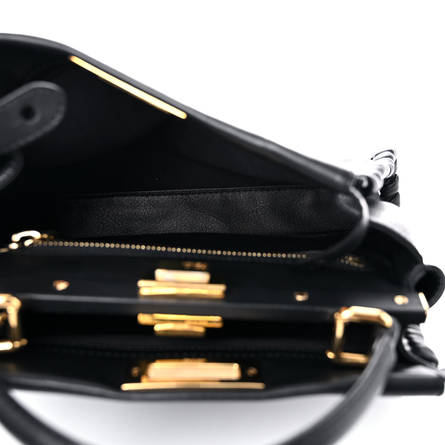 Fendi Vitello Seta Lace Up Medium Peekaboo Iconic Satchel Black 6 of 12