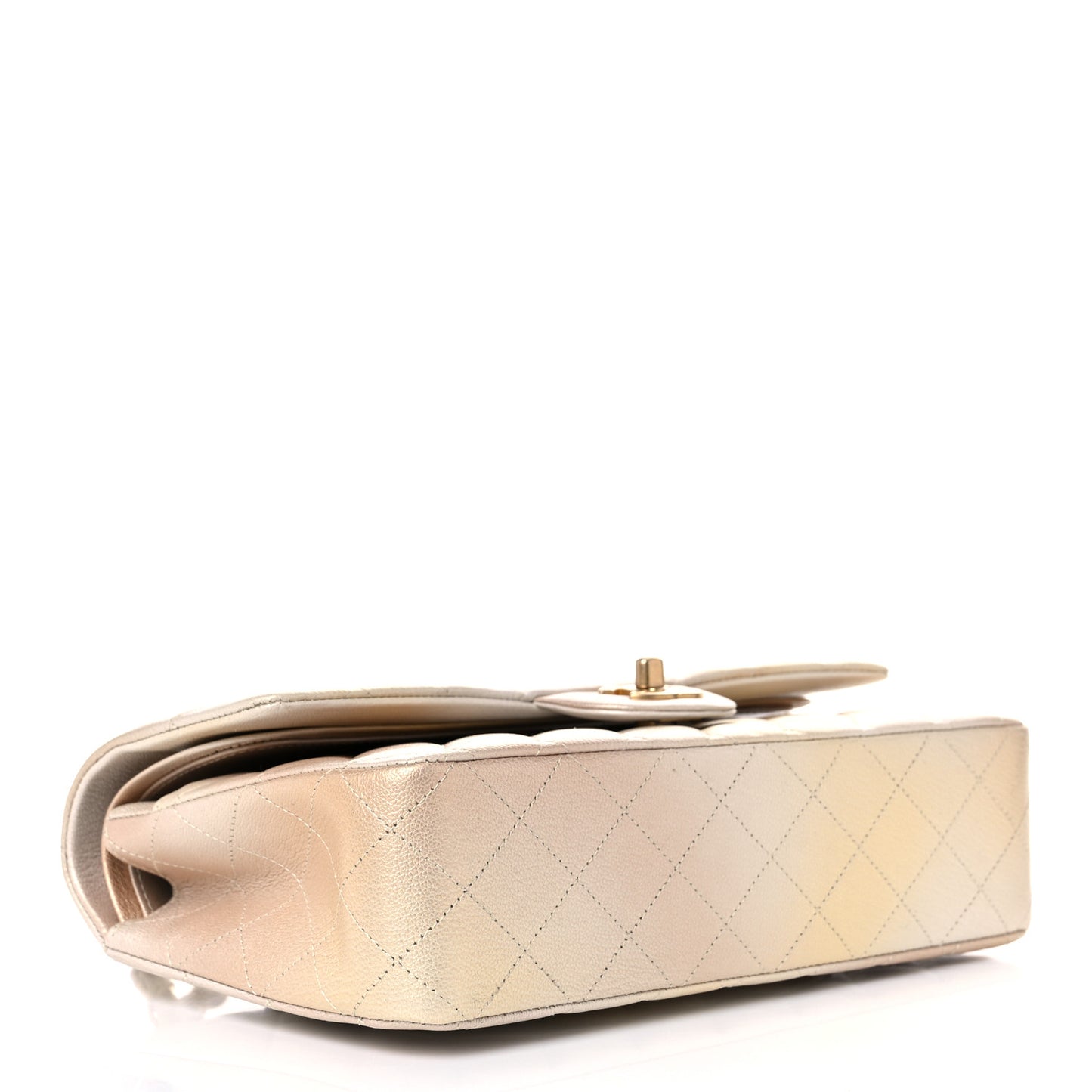 Metallic Goatskin Quilted Ombre Medium Double Flap Gold