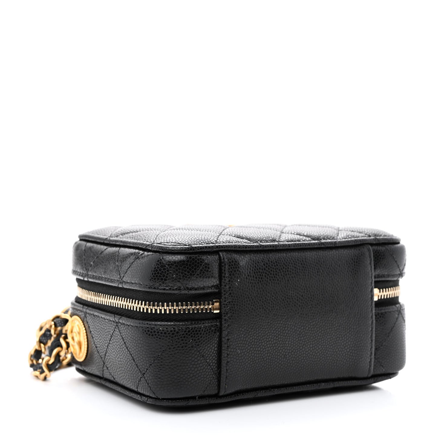 Caviar Quilted Twist Your Buttons Clutch With Chain Black