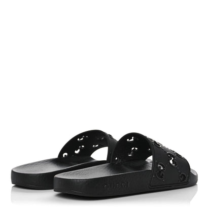 Gucci Rubber GG Monogram Perforated Womens Slide Sandals 39 Black 4 of 8