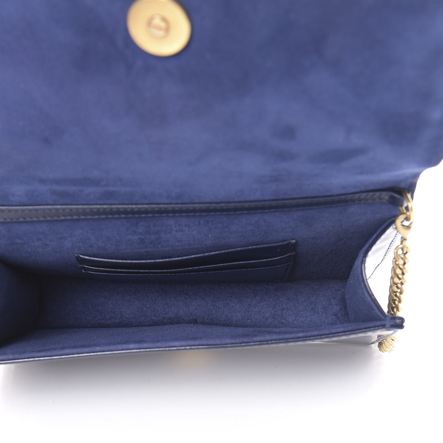 Patent Studded Diorama Top Handle Wallet on Chain Pouch Navy Blue