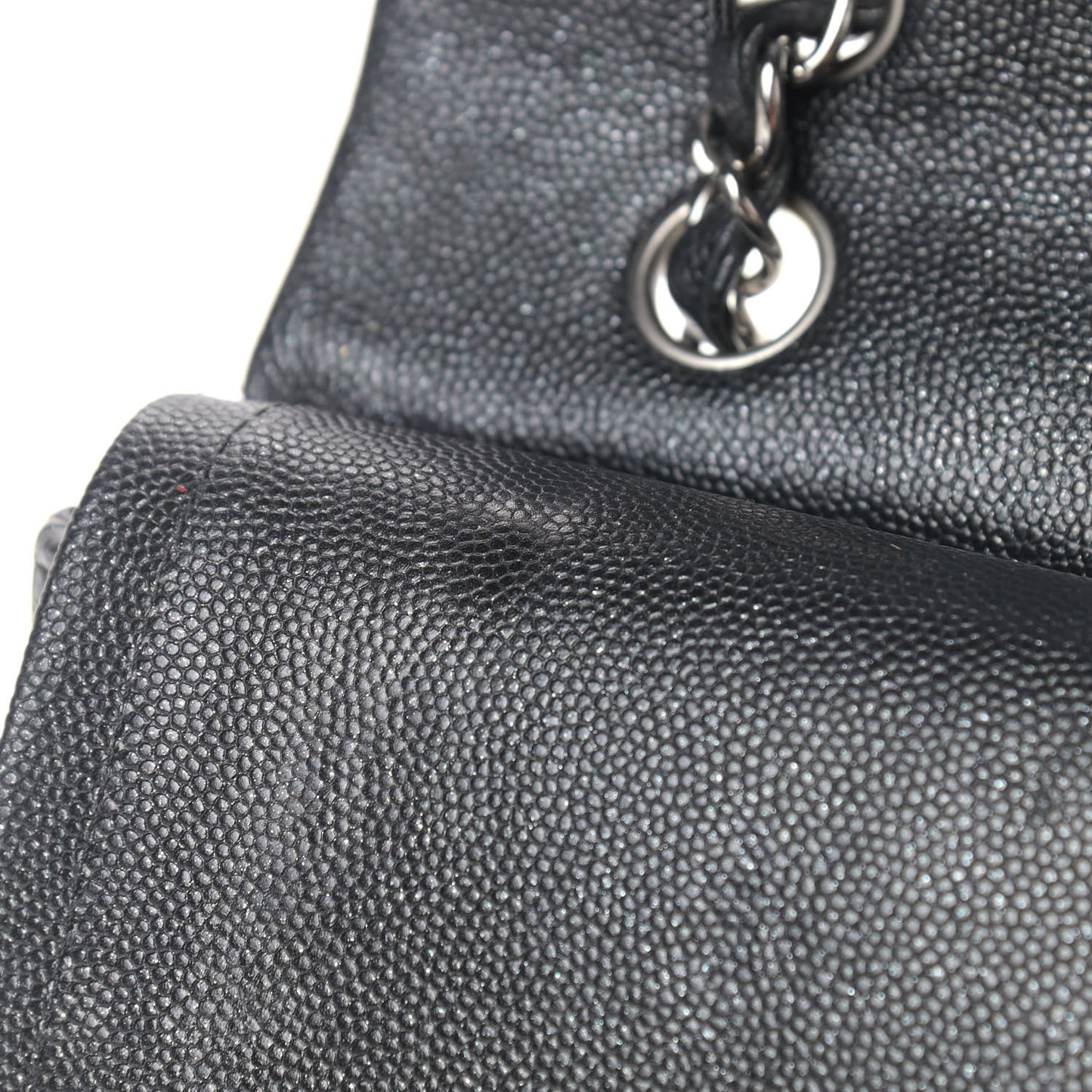 Iridescent Caviar Quilted Medium Double Flap Black