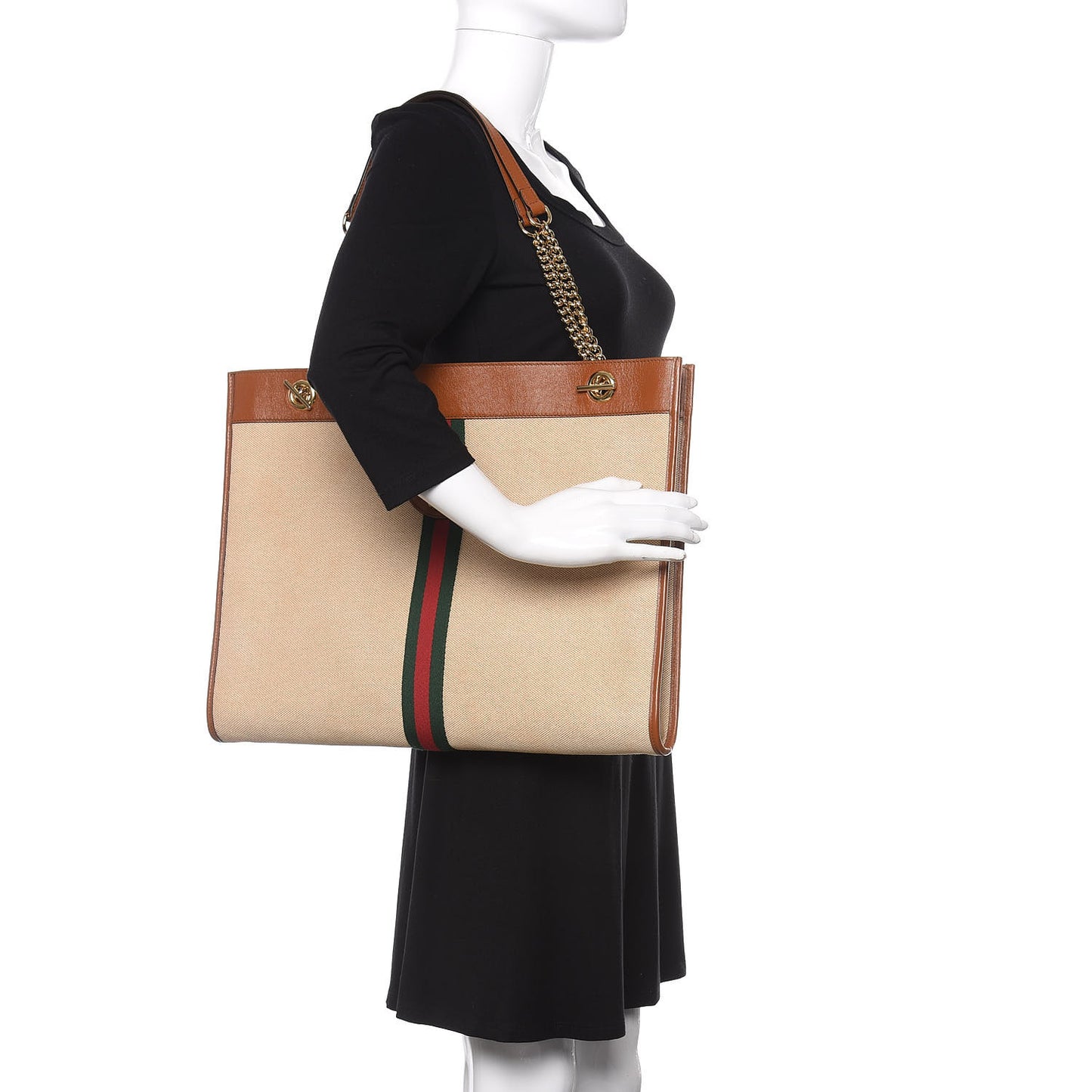 Vintage Canvas Calfskin Web Large Rajah Chain Tote Sand Light Cuir