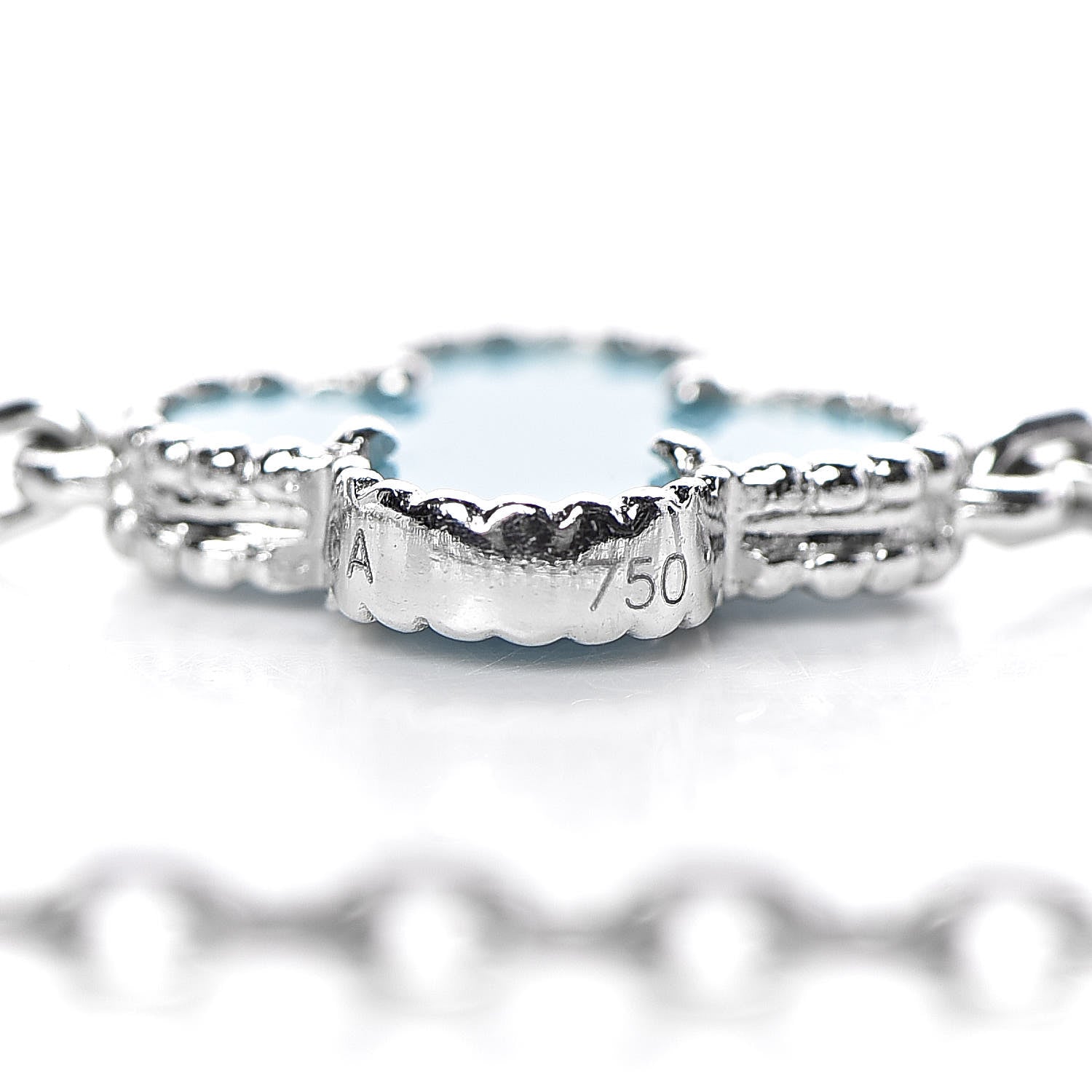 Van Cleef & Arpels 18K White Gold Turquoise 10 Motifs Vintage Alhambra Necklace 4 of 9