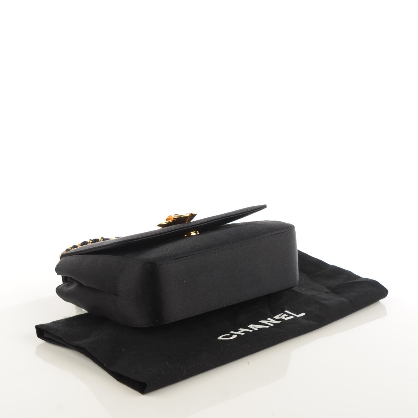 Satin Mini Camellia Flap Black