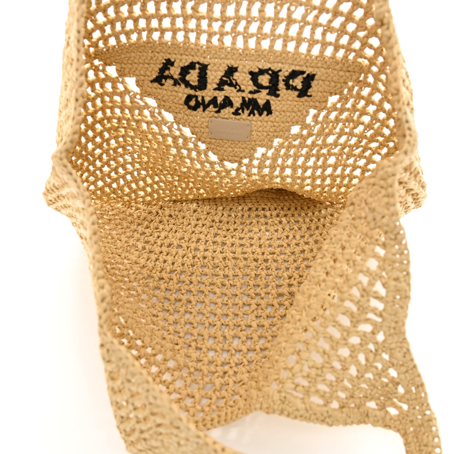 Yarn Raffia Effect Crochet Logo Embroidered Shopping Tote Bag Naturale