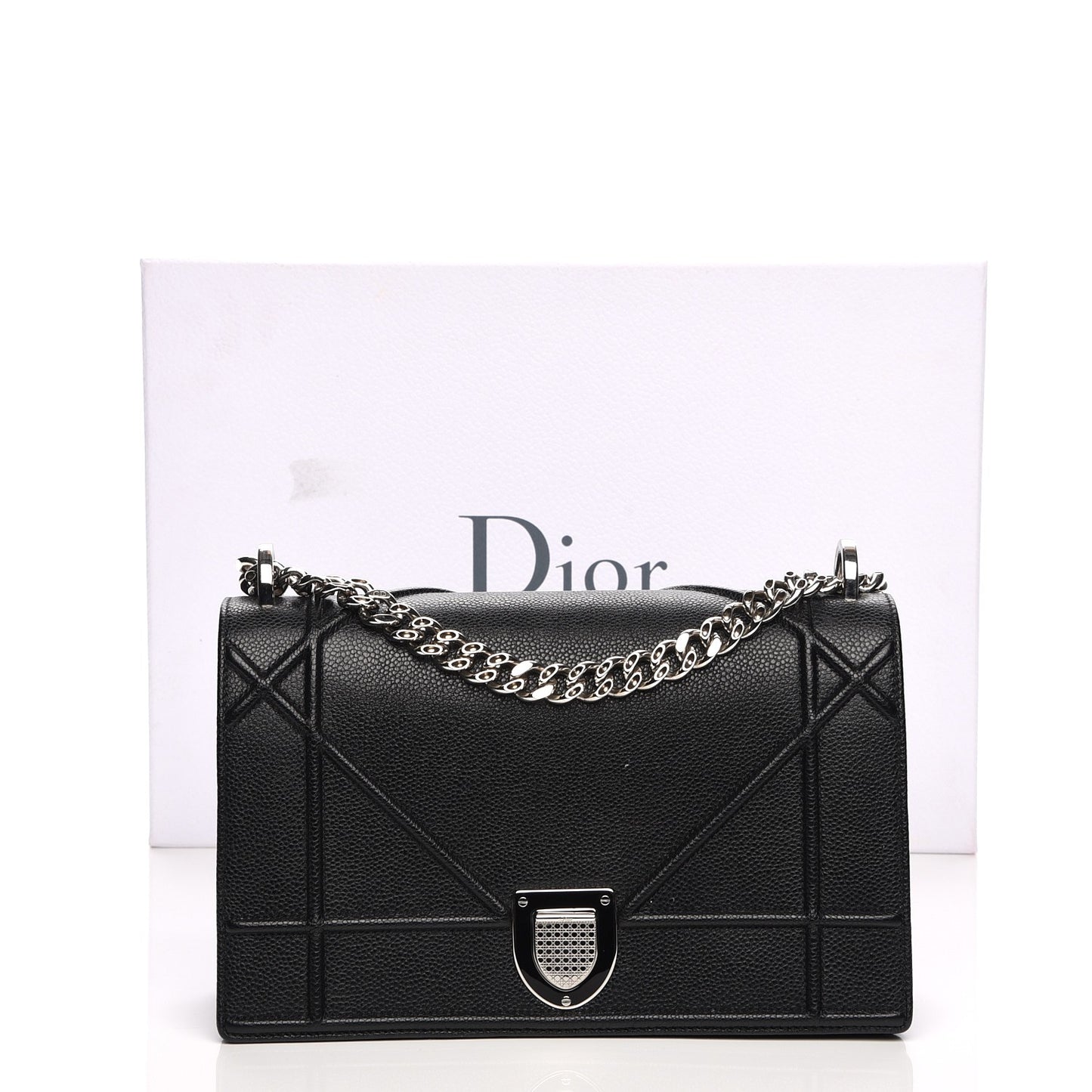 Grained Calfskin Medium Diorama Flap Bag Black
