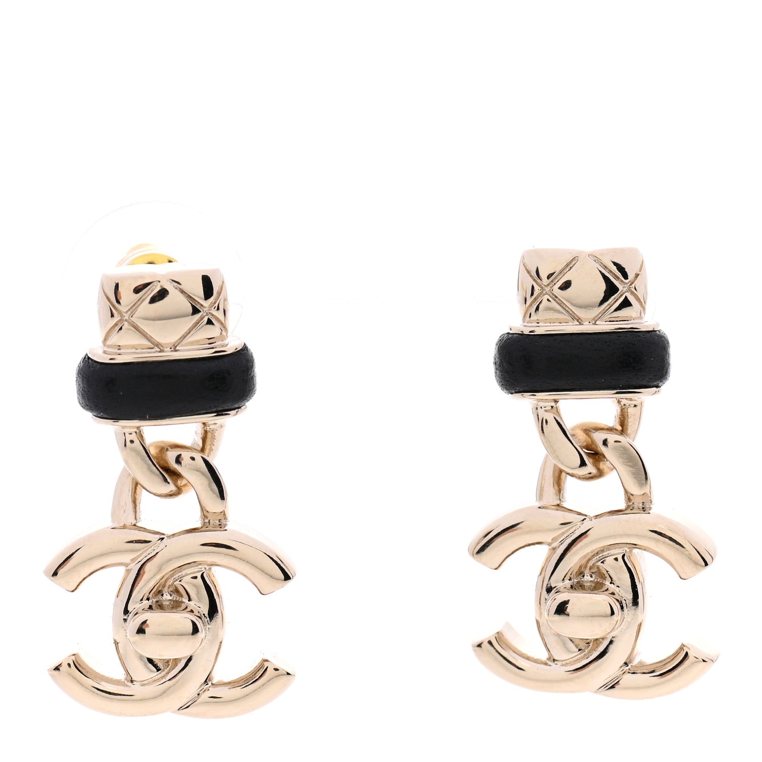 Chanel Lambskin CC Turnlock Drop Earrings Gold Black 1 of 5