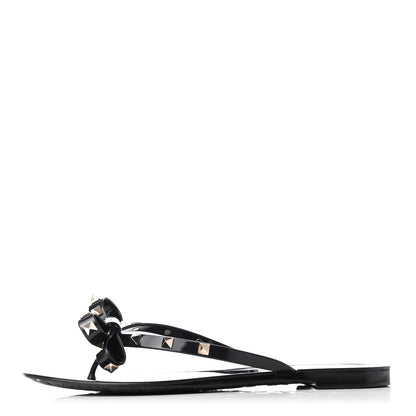 Valentino Garavani PVC Jelly Rockstud Bow Thong Sandals 41 Black 1 of 8