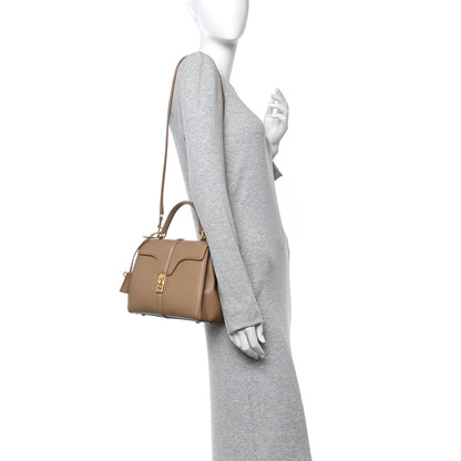 Celine Grained Calfskin Small 16 Top Handle Bag Beige 3 of 10