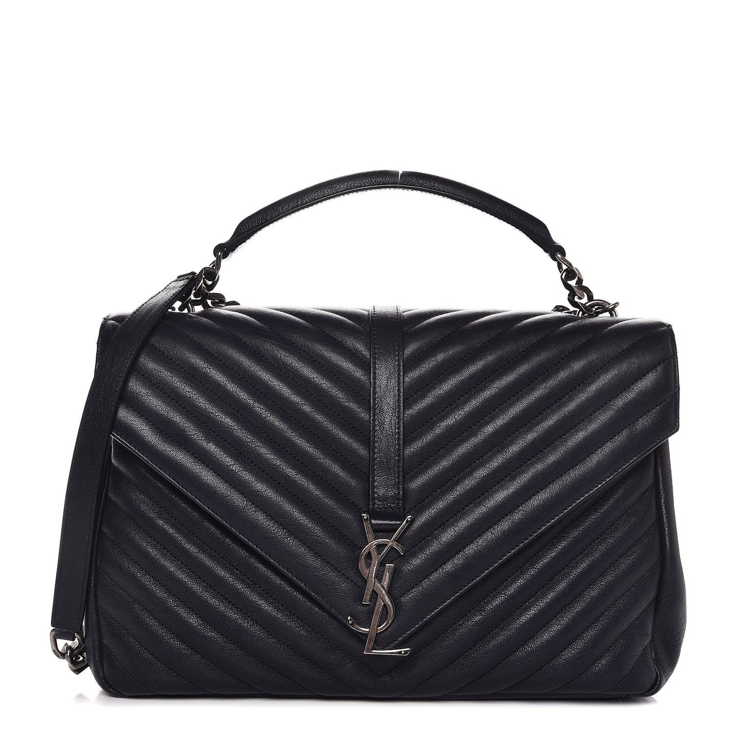 Sheepskin Matelasse Chevron Monogram Large College Satchel Navy Blue