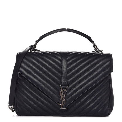Saint Laurent Sheepskin Matelasse Chevron Monogram Large College Satchel Navy Blue 1 of 10