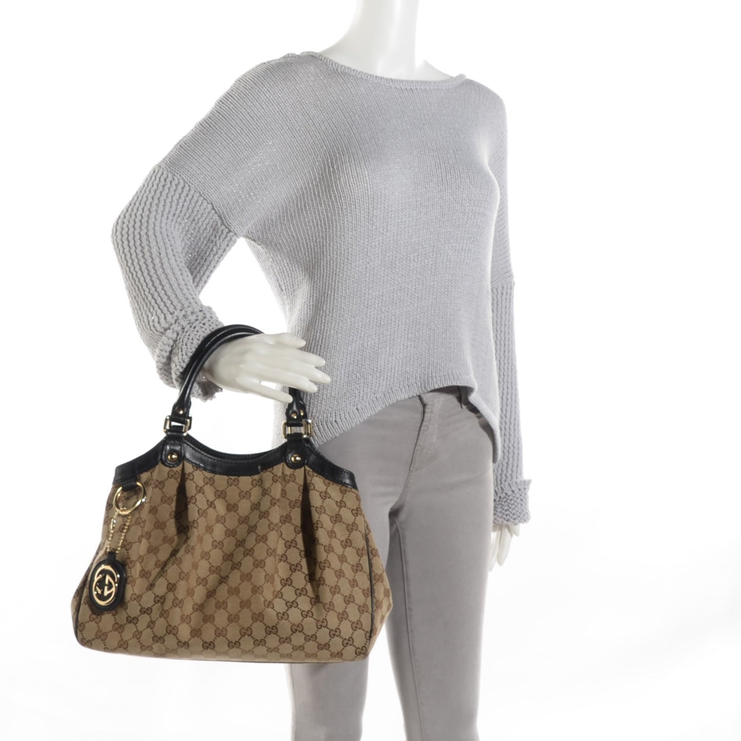 Monogram Medium Sukey Tote Beige Ebony Black