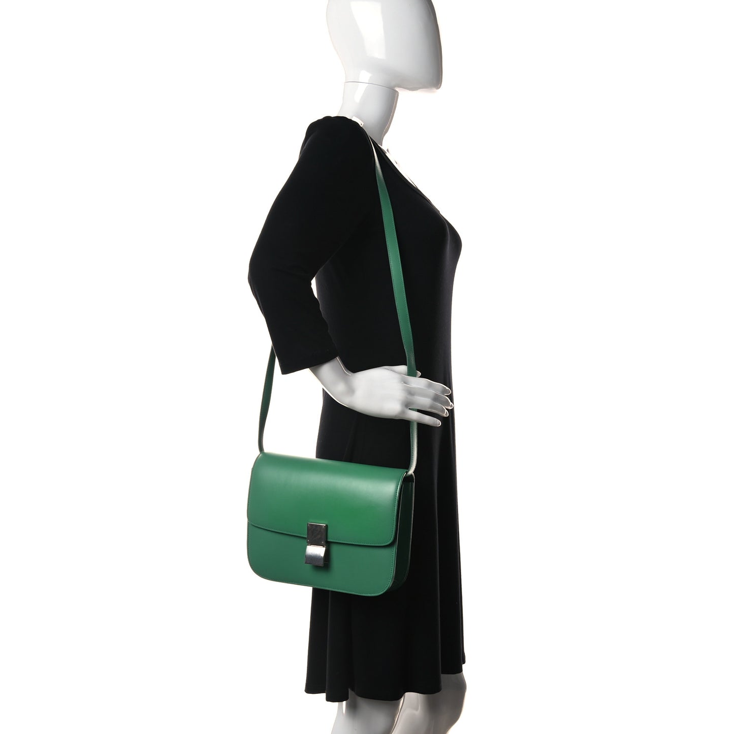 Box Calfskin Classic Box Medium Flap Bag Pop Green