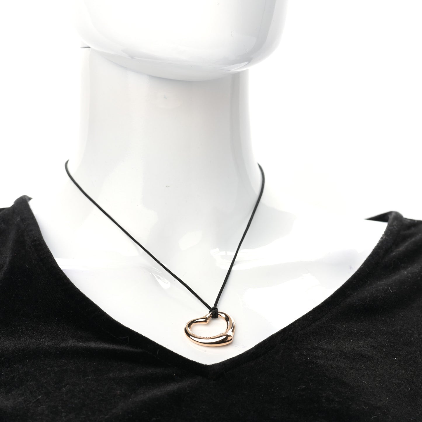 18K Rose Gold Diamond 26mm Elsa Peretti Open Heart Pendant Cord Necklace