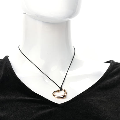 Tiffany 18K Rose Gold Diamond 26mm Elsa Peretti Open Heart Pendant Cord Necklace 2 of 4