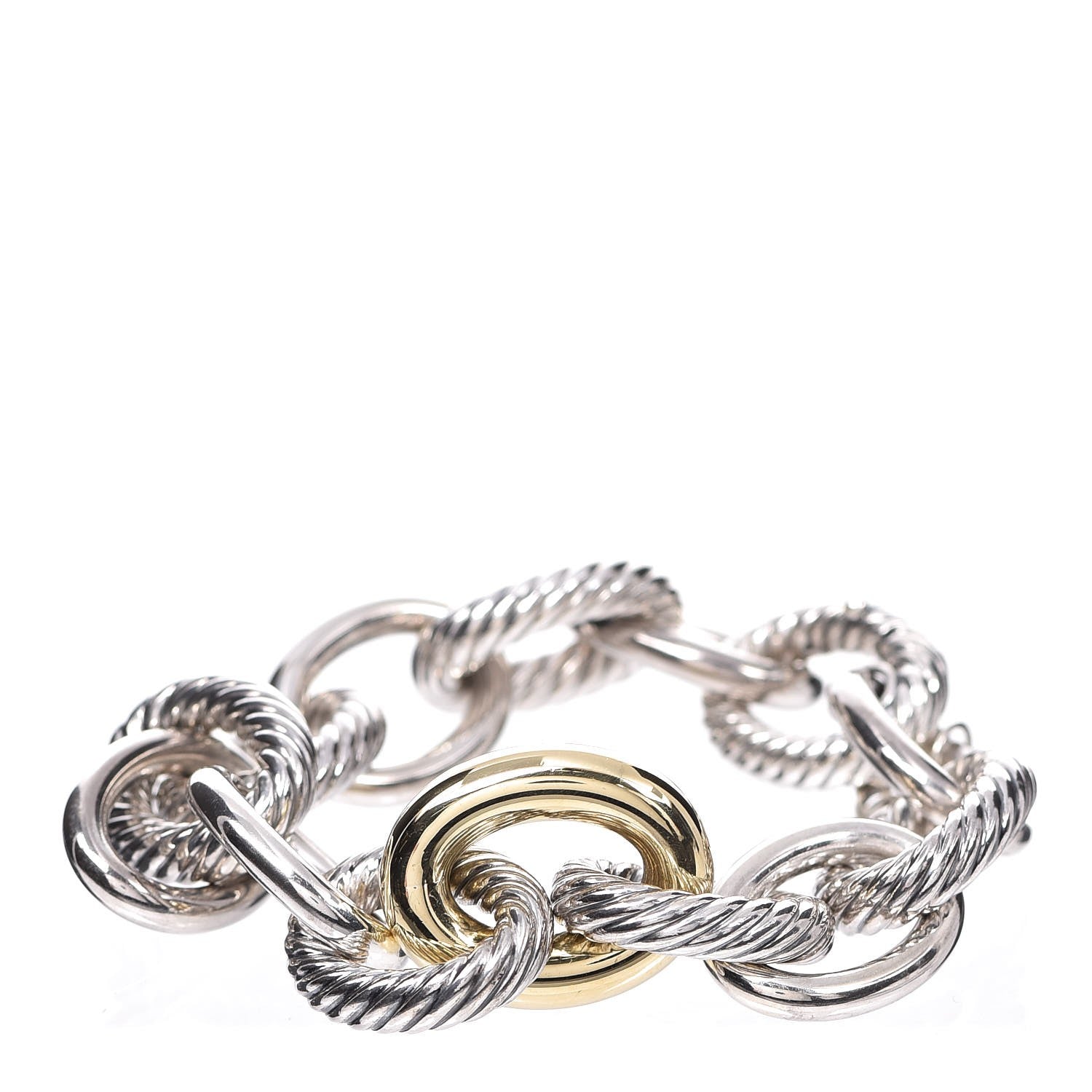 David Yurman Sterling Silver 18K Yellow Gold 19mm Extra Large Oval Link Bracelet 6 of 9