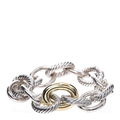 David Yurman Sterling Silver 18K Yellow Gold 19mm Extra Large Oval Link Bracelet 6 of 9