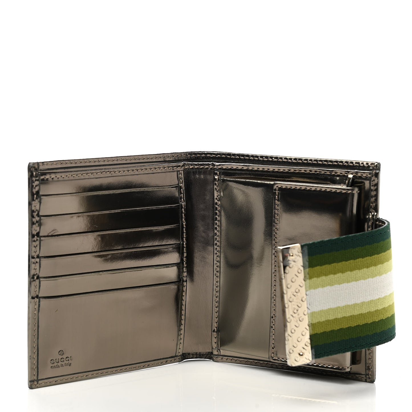 Monogram Web Ladies Web French Wallet Metallic Brown Green