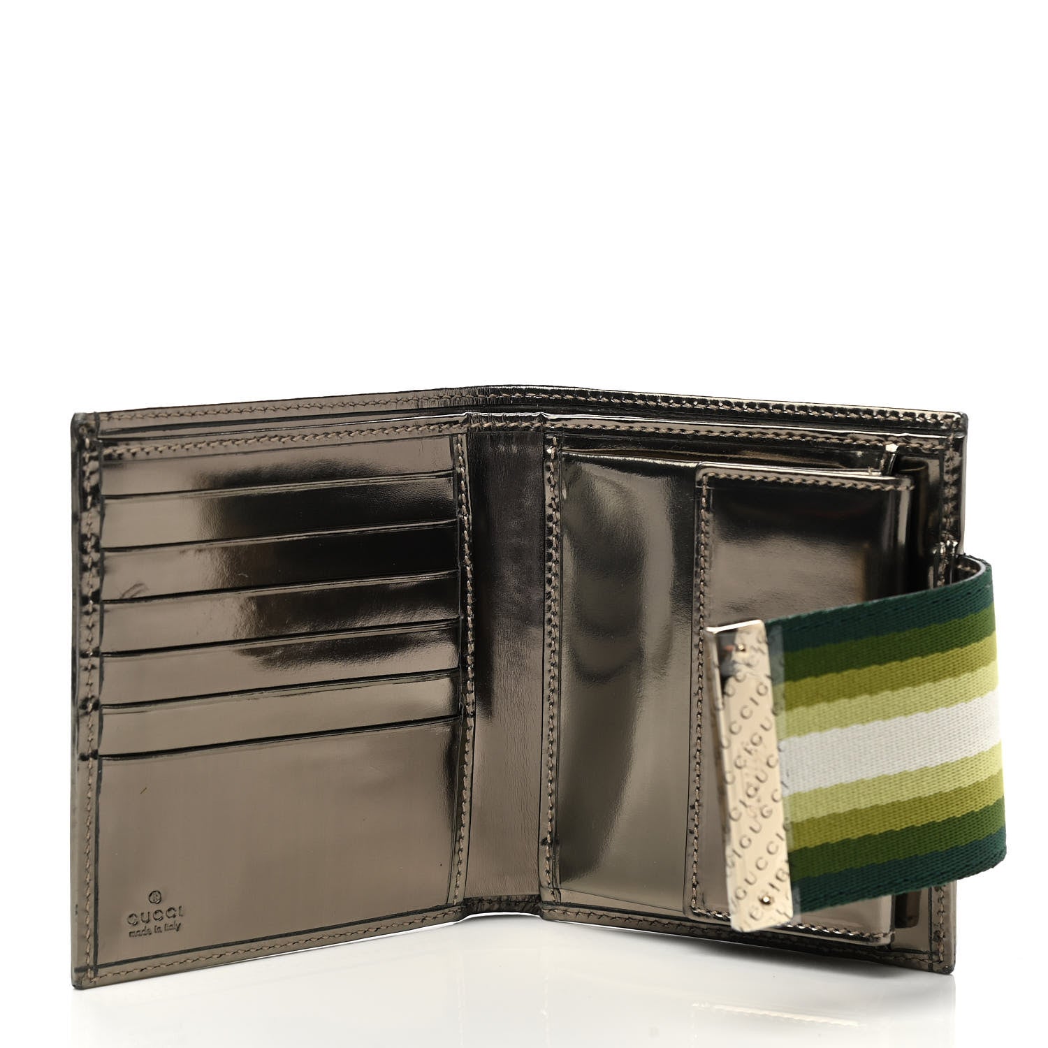 Gucci Monogram Web Ladies Web French Wallet Metallic Brown Green 5 of 8
