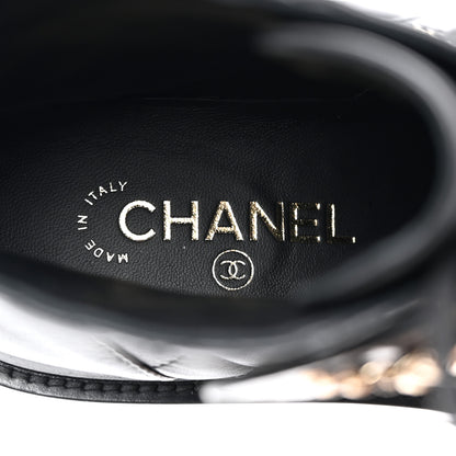 Chanel Shiny Lambskin Quilted Lace Up Combat Boots 38 Black 6 of 9