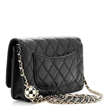 Chanel Lambskin Enamel Quilted Pearl Crush Wallet On Chain WOC Black 3 of 11