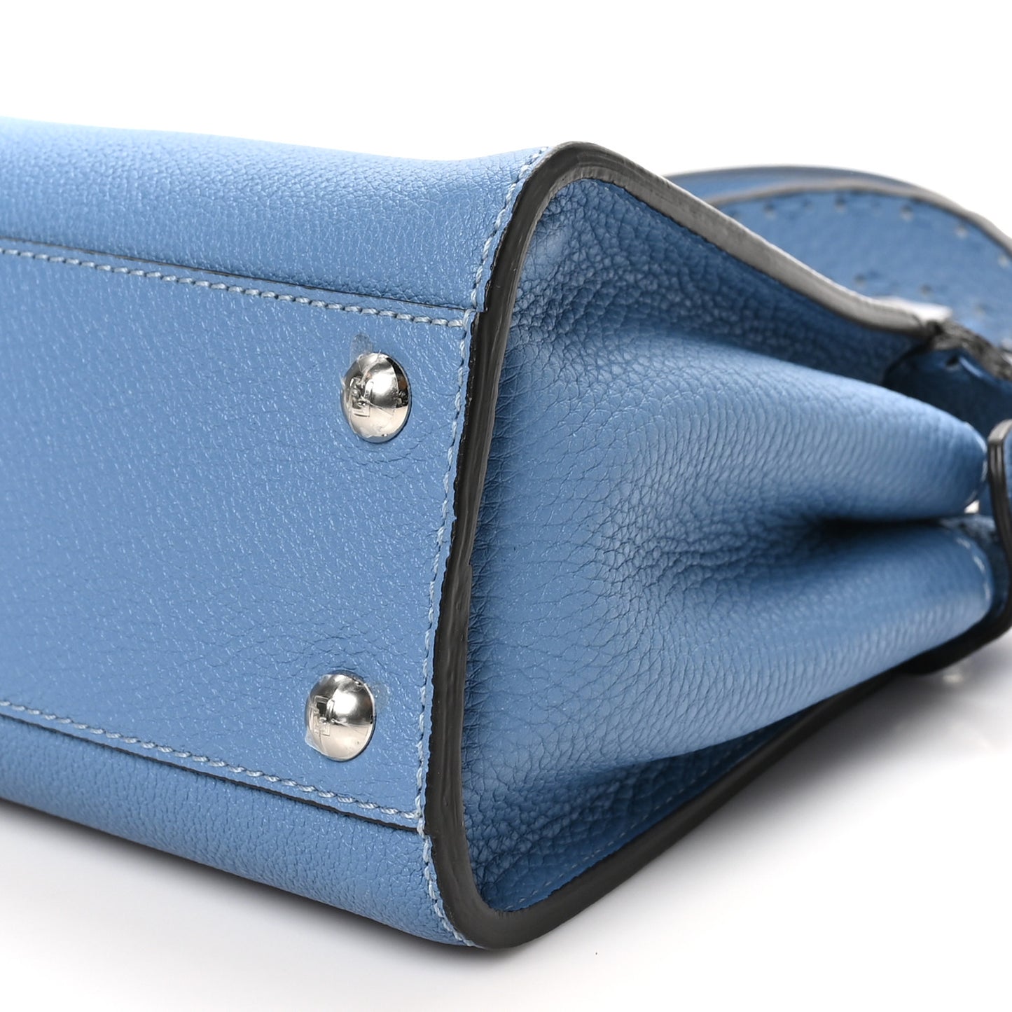 Cuoio Romano Selleria Macro Stitchings Mini Peekaboo Iconic Satchel Placca Argento Blue