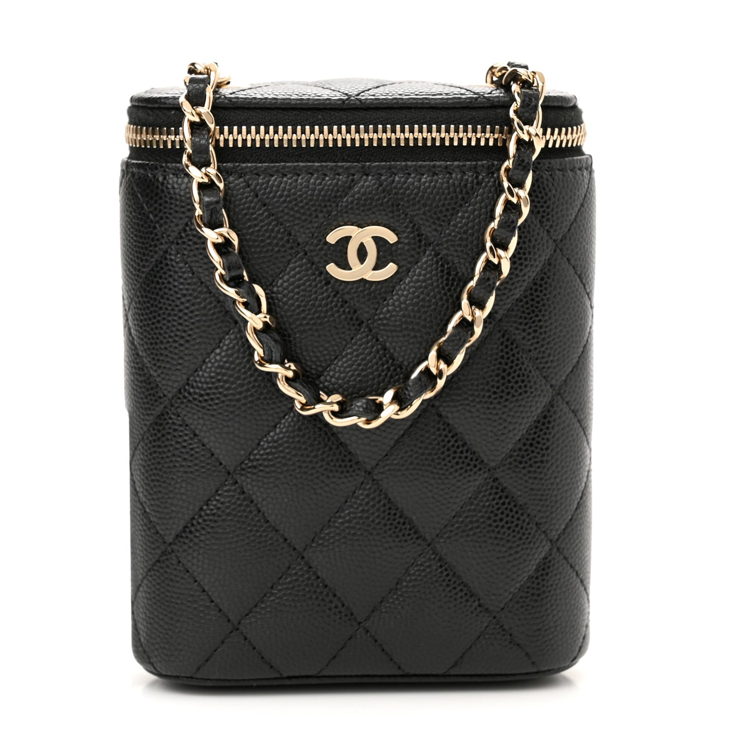 Caviar Quilted Small Vertical Coco Beauty Vanity Case With Chain Black