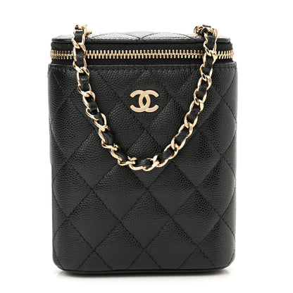 Chanel Caviar Quilted Small Vertical Coco Beauty Vanity Case With Chain Black 1 of 11