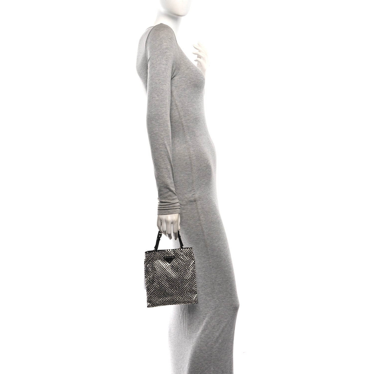 Prada Satin Crystal Metal Triangle Logo Chain Crossbody Handbag Cristal 2 of 9