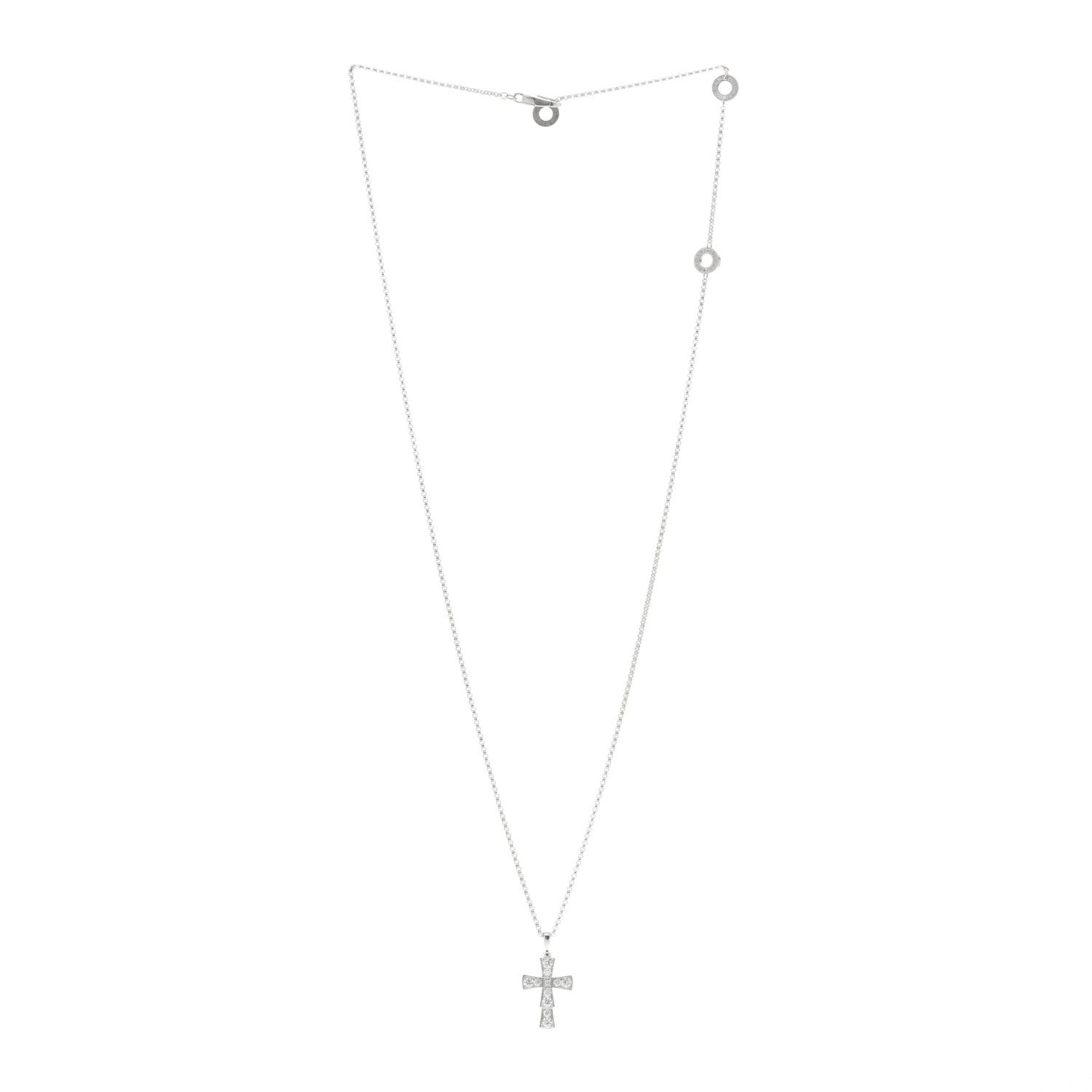 Bulgari 18K White Gold Diamond Croce Cross Pendant Necklace 3 of 5