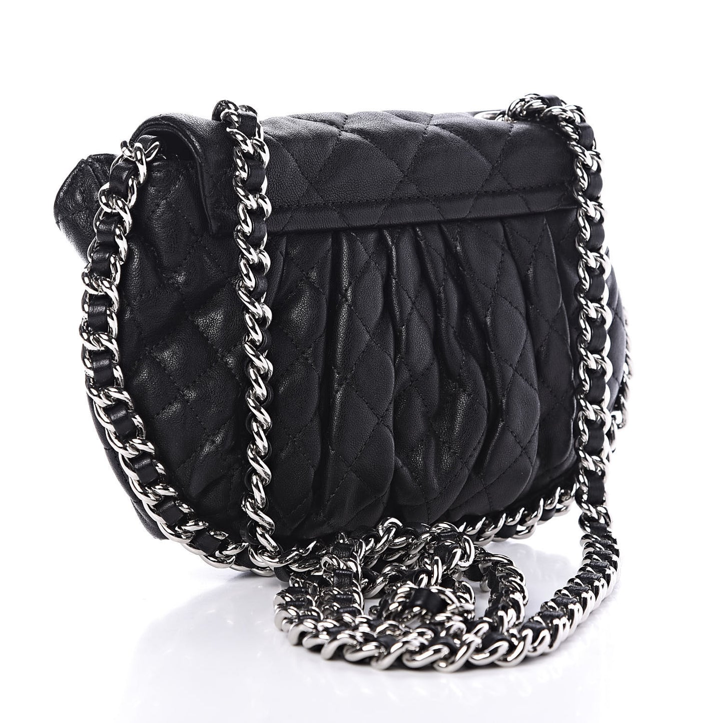Washed Lambskin Quilted Mini Chain Around Flap Black