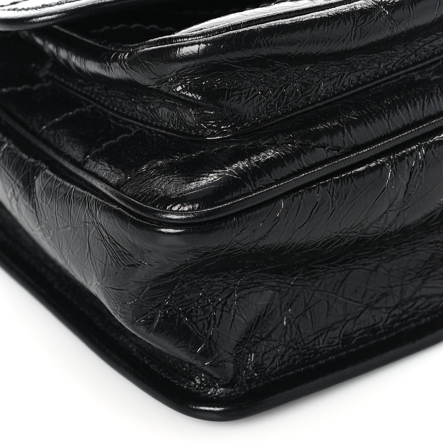 Crinkled Lambskin Matelasse Monogram Baby Niki Chain Satchel Black