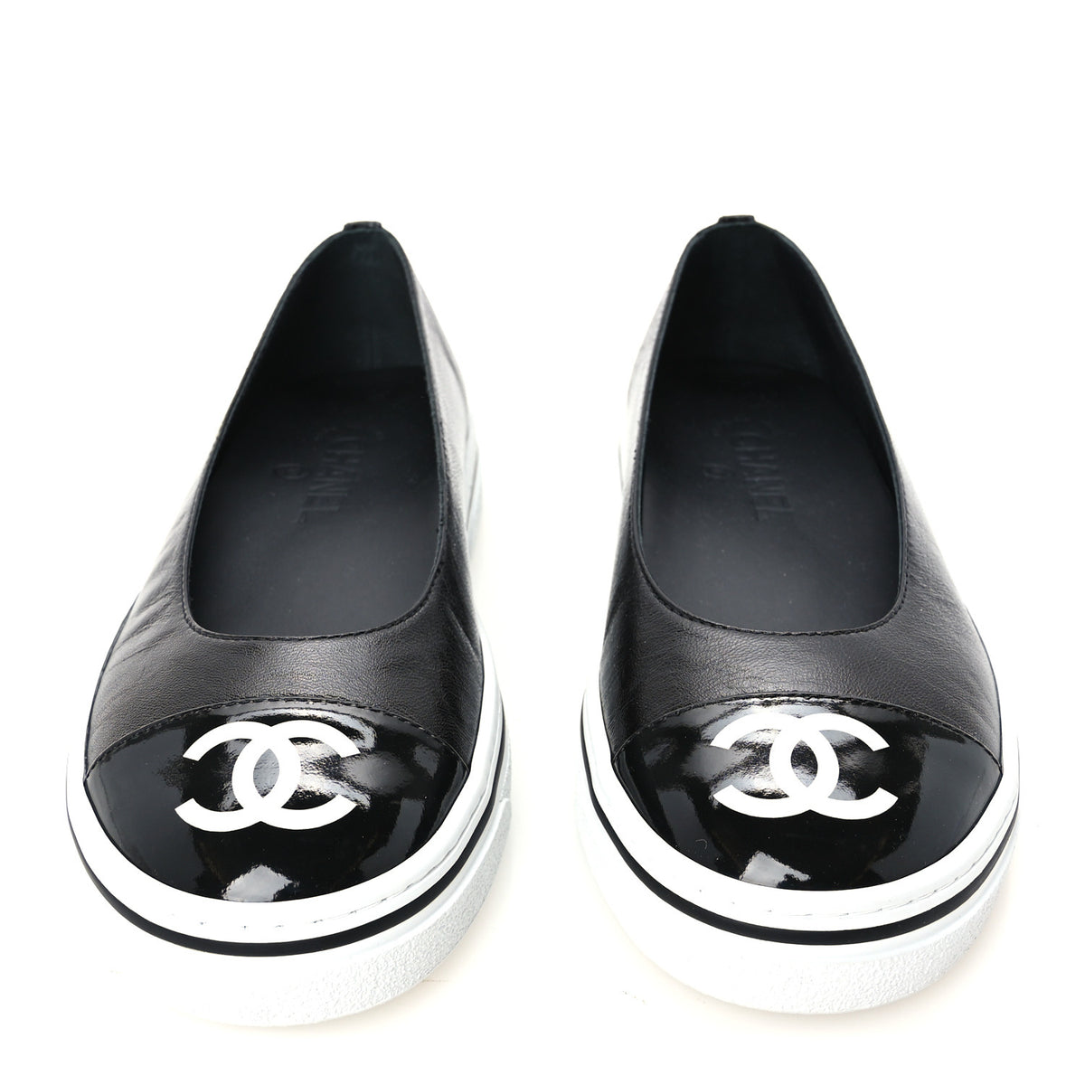Crumpled Shiny Lambskin Patent Calfskin CC Ballet Flats 37.5 Black