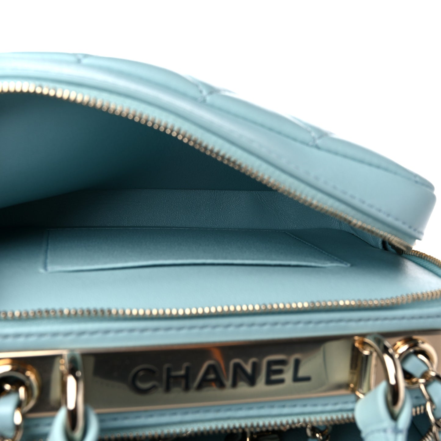 Lambskin Quilted Small Trendy CC Bowling Bag Light Blue