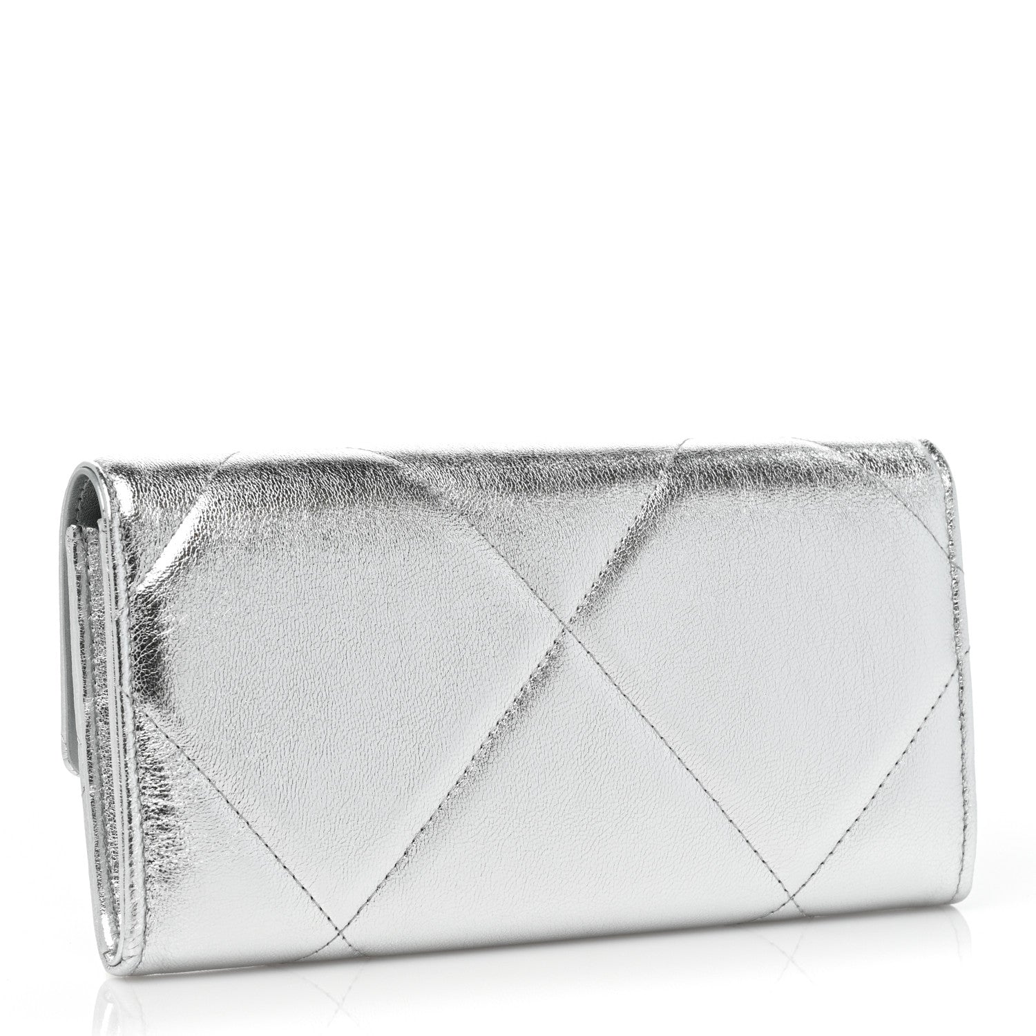 Chanel Metallic Lambskin Quilted Chanel 19 Flap Wallet Silver 3 of 9