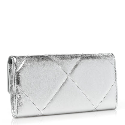 Chanel Metallic Lambskin Quilted Chanel 19 Flap Wallet Silver 3 of 9