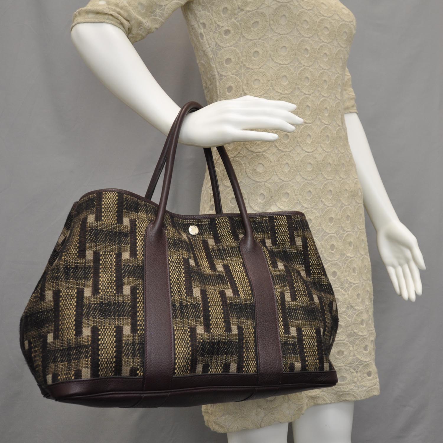 Hermes Toile Leather Garden Party Tote Prune 2 of 8