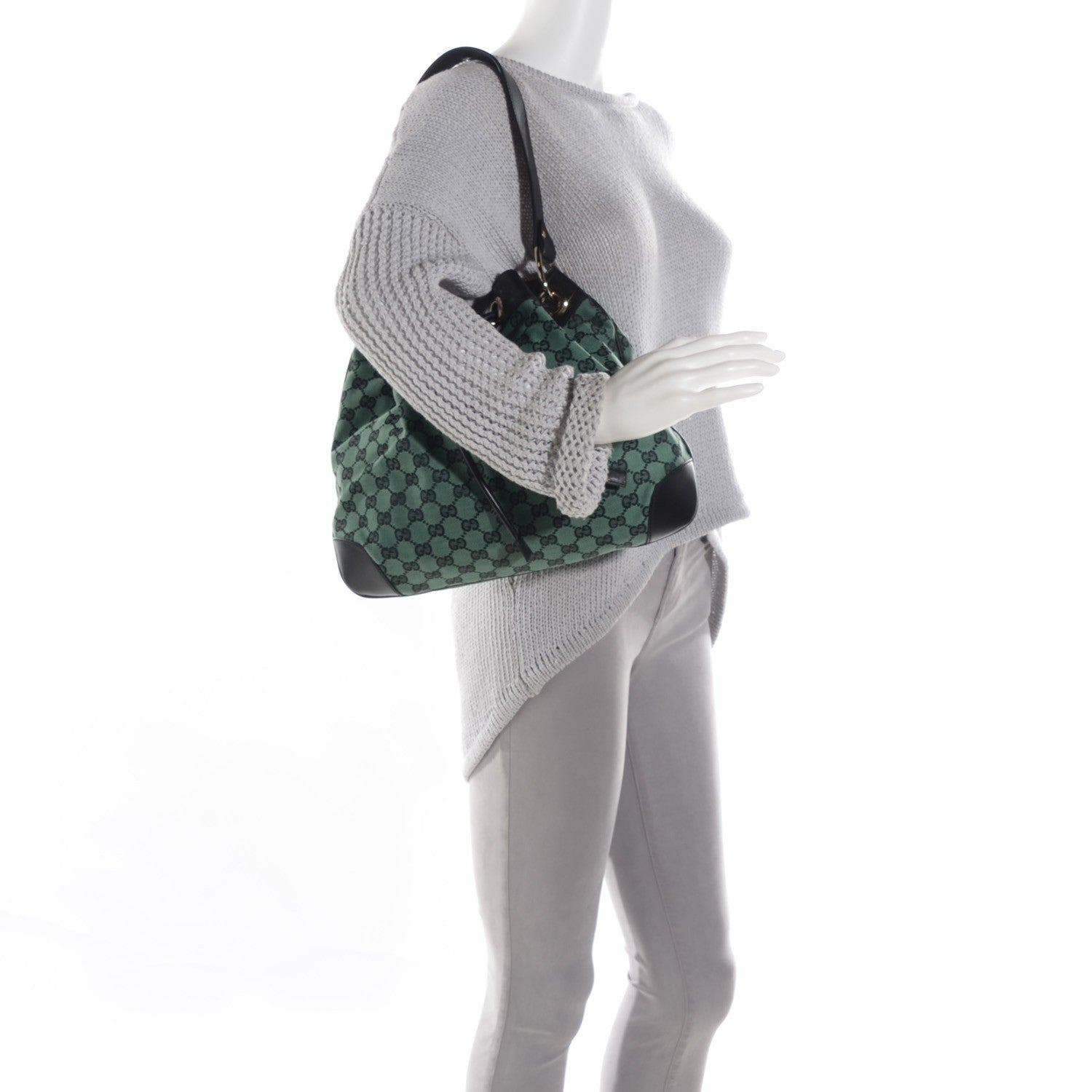 Gucci Monogram Drawstring Shoulder Bag Green 2 of 8