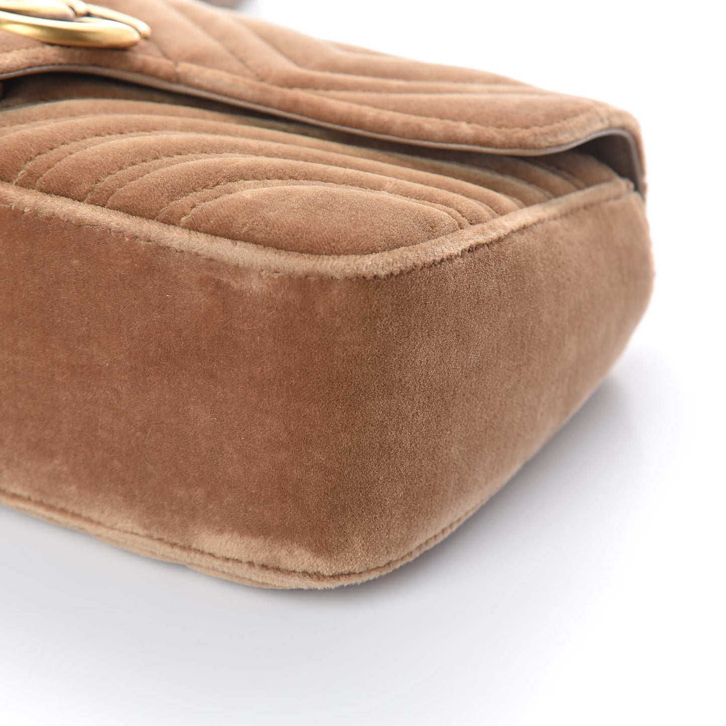Velvet Matelasse Small GG Marmont Shoulder Bag Taupe