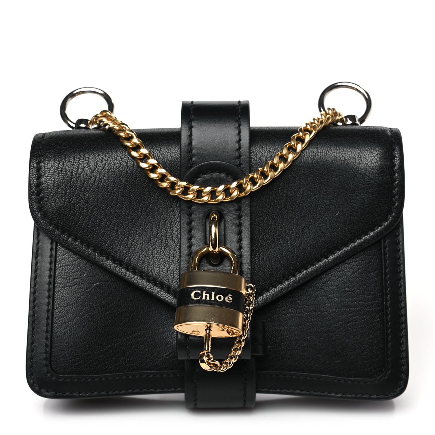 Shiny Goatskin Calfskin Mini Aby Chain Shoulder Bag Black