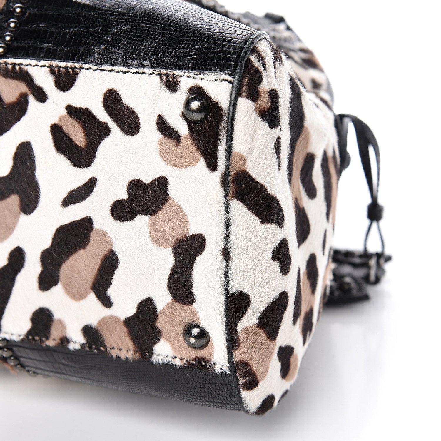Alaia Calf Hair Leopard Print Lizard Calfskin Embossed Studded Tote 9 of 9