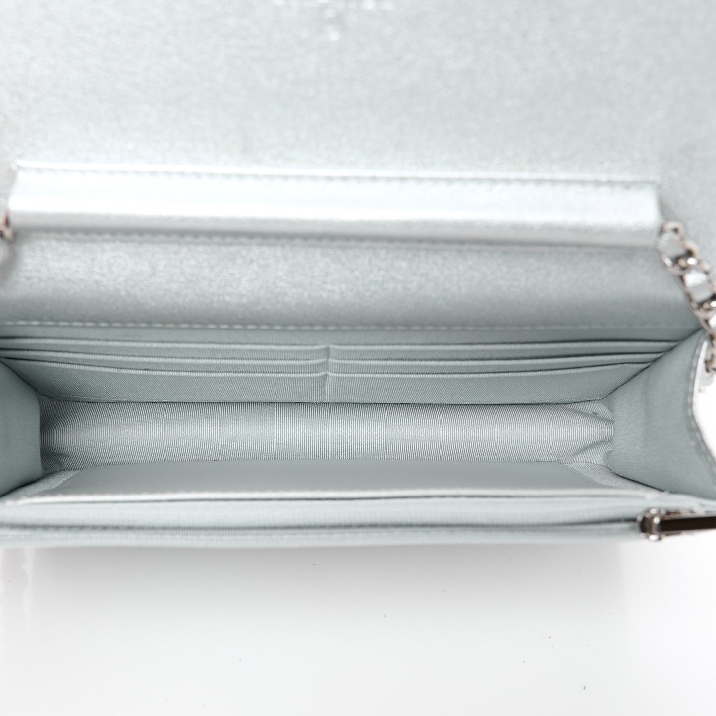 Metallic Lambskin Quilted Wallet On Chain WOC Silver