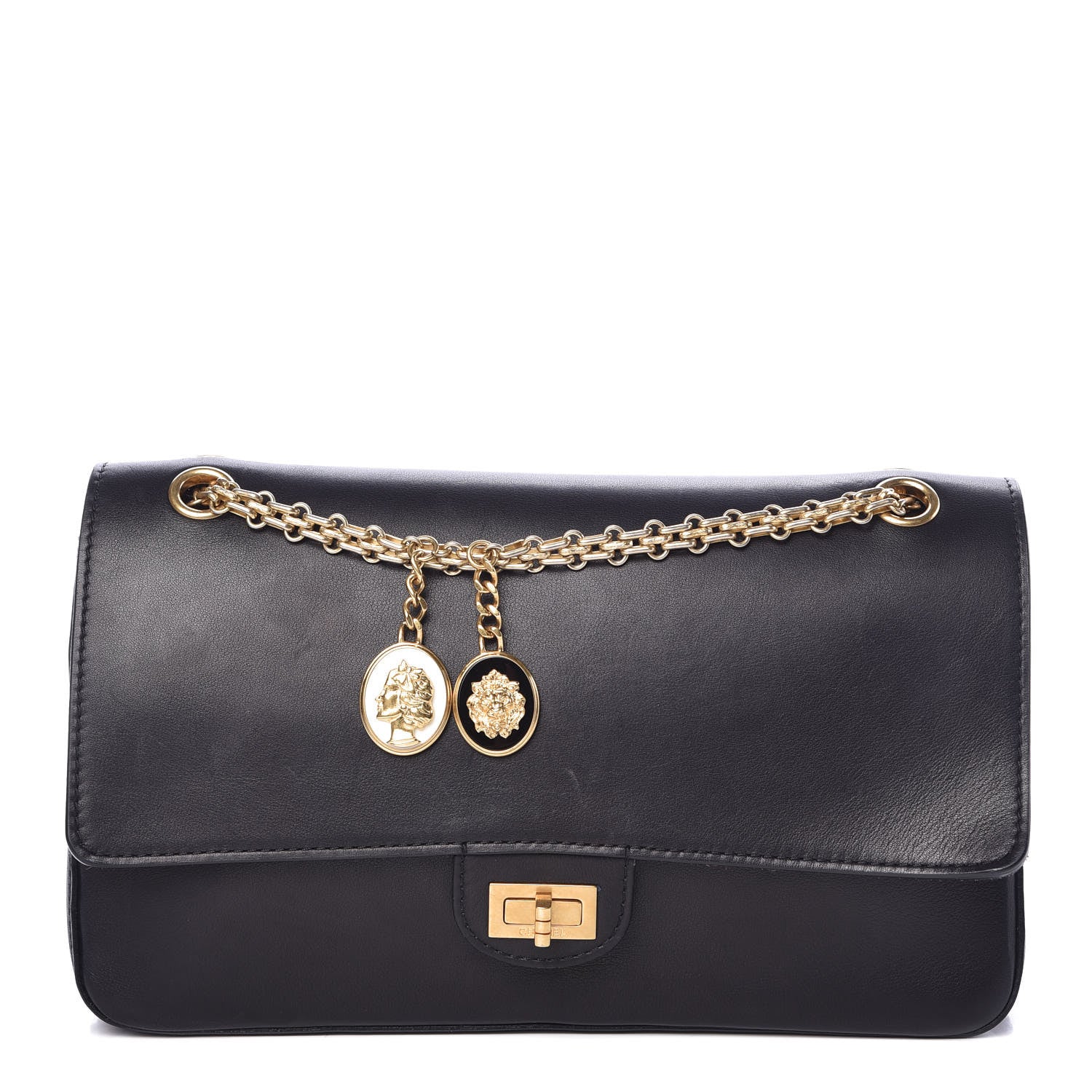 Chanel Calfskin Nude 2.55 Medals Reissue 226 Flap Black Grey Burgundy 1 of 10