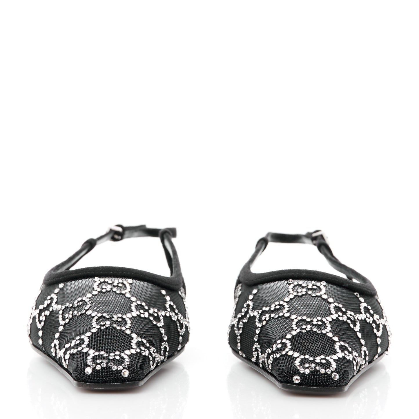 Tela Retino Kid Scamosciato Crystal GG Monogram Square Demi Ballet Flats 37 Black