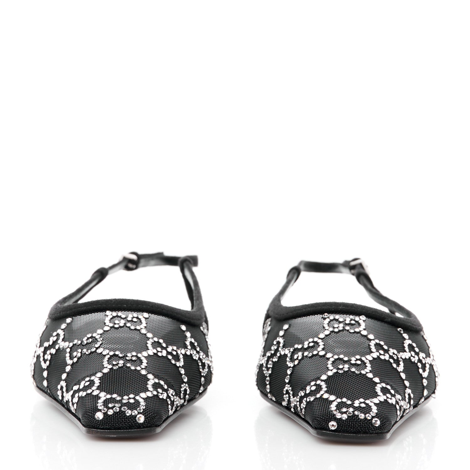 Gucci Tela Retino Kid Scamosciato Crystal GG Monogram Square Demi Ballet Flats 37 Black 2 of 8