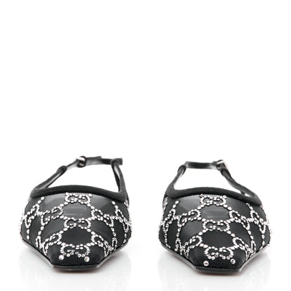 Gucci Tela Retino Kid Scamosciato Crystal GG Monogram Square Demi Ballet Flats 37 Black 2 of 8