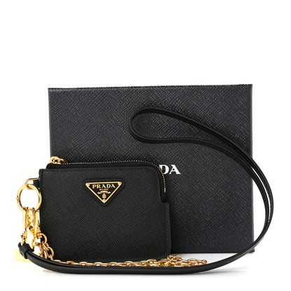 Prada Saffiano Triangle Logo Card Holder With Strap Black 8 of 8