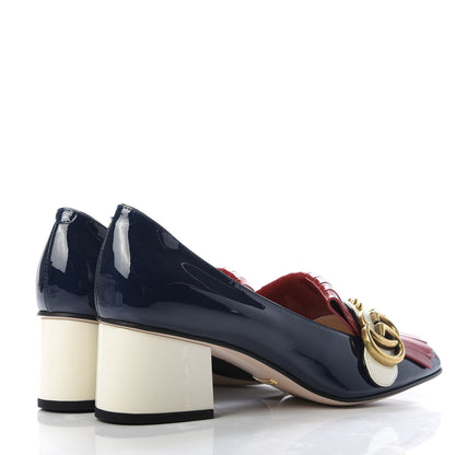 Gucci Vernice Studded GG Marmont Fringe 50mm Loafer Pumps 37 Blue Agata Hibiscus Red Mystic White 4 of 10